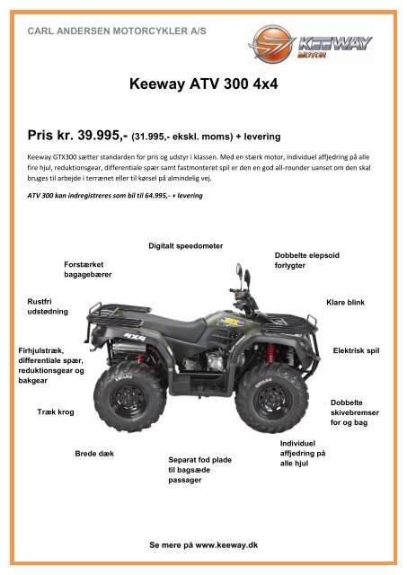 Keeway ATV 300 4x4 - Carl Andersen Motorcykler A/S