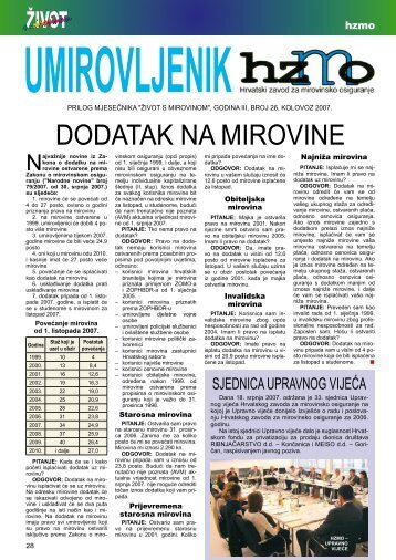 'Umirovljenik', broj 26/2007. - Hrvatski zavod za mirovinsko osiguranje