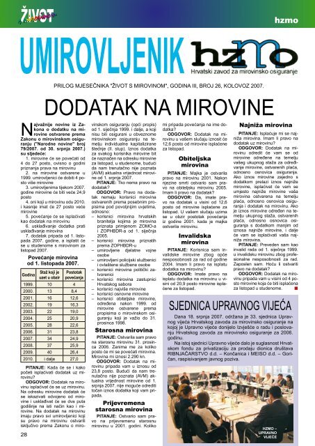 'Umirovljenik', broj 26/2007. - Hrvatski zavod za mirovinsko osiguranje