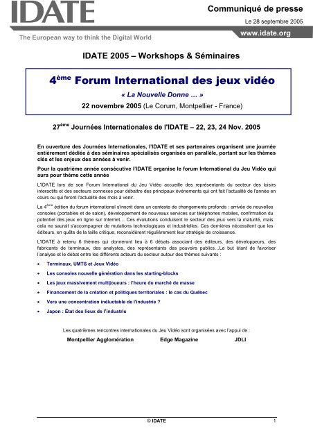 Forum International du Jeu Vidéo - Idate