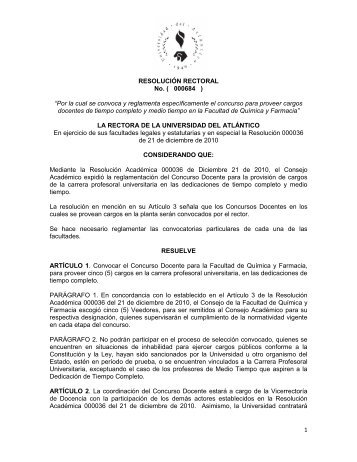 resolucion docentes facultad de farmacia - Universidad del AtlÃ¡ntico