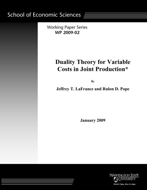 Duality Theory for Variable Costs in Joint Production* - ResearchGate