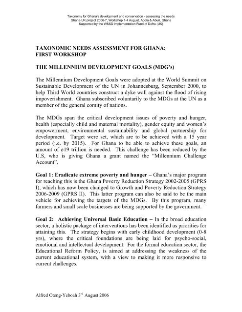 MDG and taxonomy in Ghana - BioNET