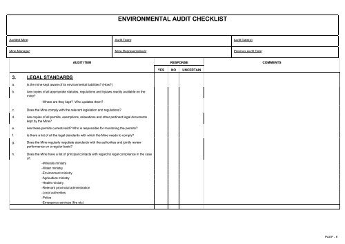 ENVIRONMENTAL AUDIT CHECKLIST - MIRMgate