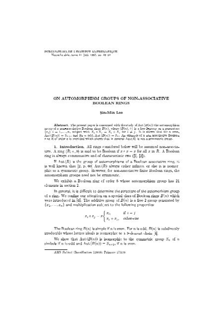 Ams Subject Classification 1 9 8 0 P Rimary 1 7 A 36