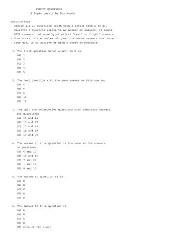 TWENTY QUESTIONS A logic puzzle by Don Woods ... - Telfort