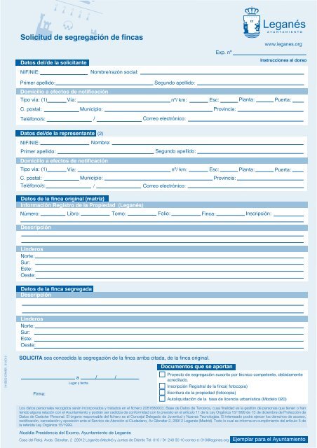 Solicitud segregaciÃ³n d fincas - Ayuntamiento de LeganÃ©s