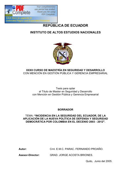 repÃºblica de ecuador - Repositorio Digital IAEN - Instituto de Altos ...