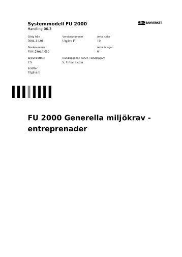 FU 2000 Generella miljÃ¶krav - entreprenader - Banportalen