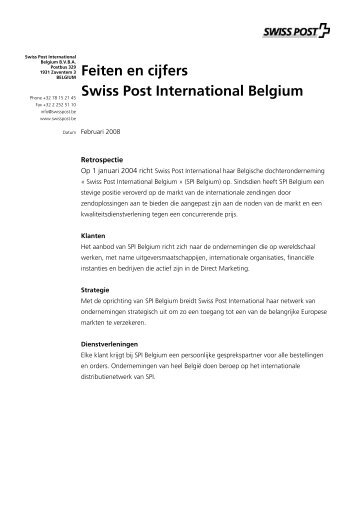 Feiten en cijfers Swiss Post International Belgium