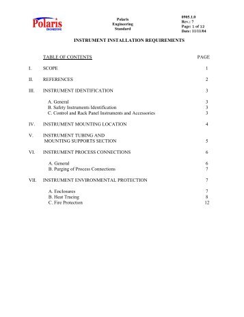 INSTRUMENT INSTALLATION REQUIREMENTS TABLE OF ...