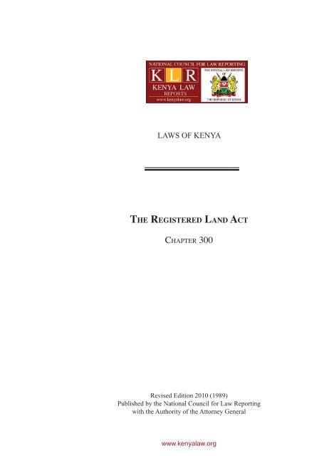 Registered Land Act, Cap 300 - Kenya Law Reports