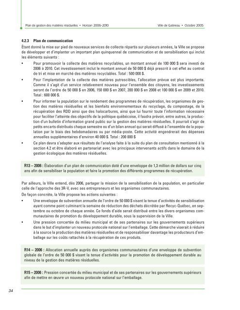 Plan de gestion des matières résiduelles - Ville de Gatineau