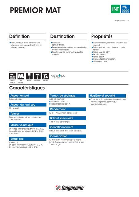 Fiche Technique Premior Mat Pdf 259 Ko - Untec