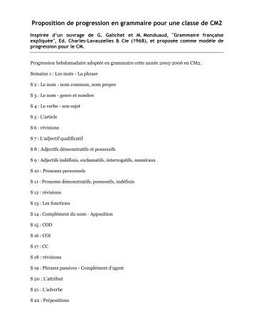 Proposition de progression en grammaire pour les CM2 - slecc