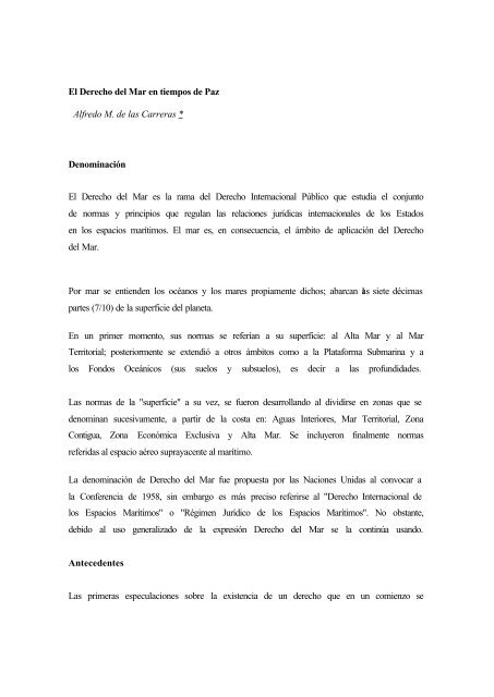 El Derecho del Mar en tiempos de Paz Alfredo M. de las Carreras ...