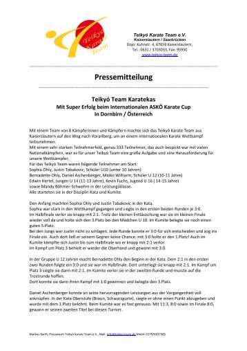 Pressemitteilung - Teikyó Karate Team