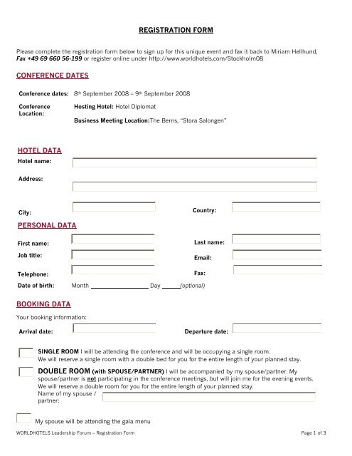 REGISTRATION FORM CONFERENCE DATES HOTEL DATA PERSONAL DATA ...