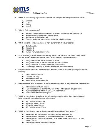 ITLS Basic Pre-Test 7th Edition Page 1 - Wizard Education