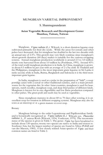 MUNGBEAN VARIETAL IMPROVEMENT S. Shanmugasundaram