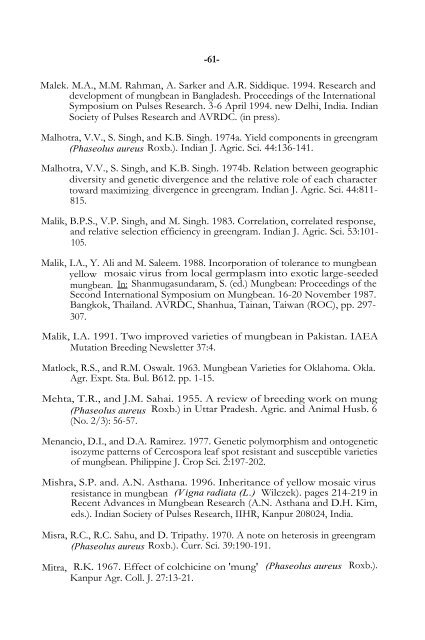 MUNGBEAN VARIETAL IMPROVEMENT S. Shanmugasundaram