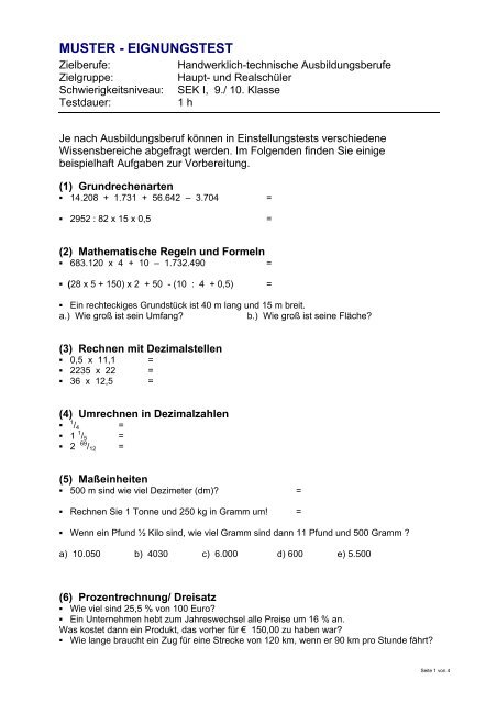 MUSTER - EIGNUNGSTEST - Lernpool.de