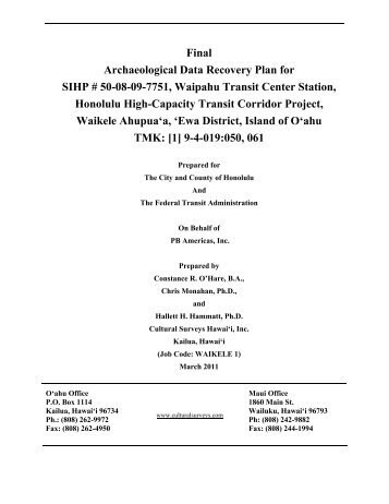 Final Archaeological Data Recovery Plan for SIHP # 50-08-09-7751 ...