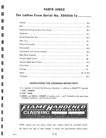 Clausing 12in Lathe 5900 Series Parts List & Exploded Drawings