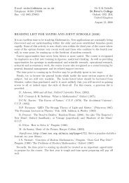 READING LIST FOR MATHS AND JOINT SCHOOLS (2008) - St Peter's College