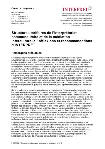 Structures tarifaires - INTERPRET