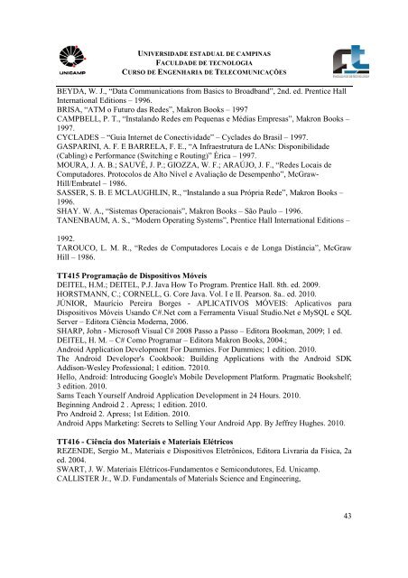 Projeto Pedagógico do Curso de Engenharia de Telecomunicações