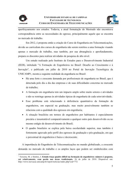 Projeto Pedagógico do Curso de Engenharia de Telecomunicações