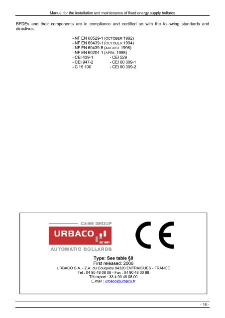 Fixed Energy Supply Bollards - Urbaco