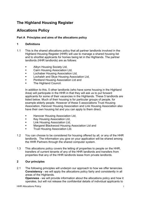 The Highland Housing Register Allocations Policy