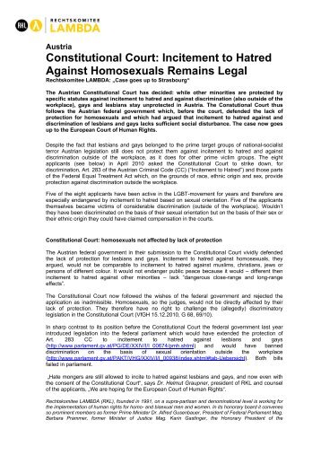 Constitutional Court: Incitement to Hatred Against Homosexuals ...