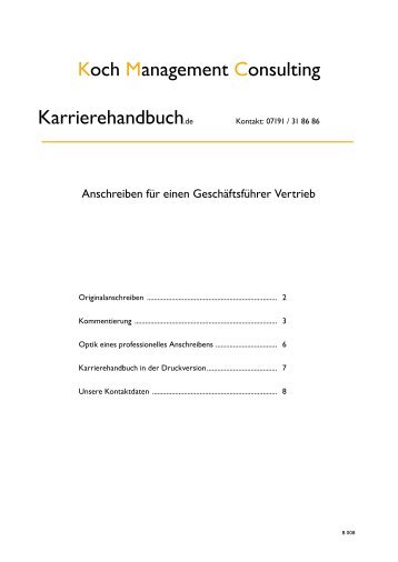 Anschreiben fÃ¼r einen GeschÃ¤ftsfÃ¼hrer Vertrieb - Koch Management ...