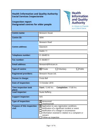 beneavin house 694 nursing home inspection report 13 hiqaie