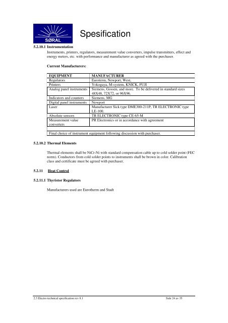 Spesification - SÃ¸r-Norge Aluminium AS