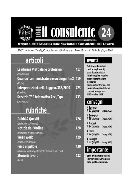 N. 24 del 14 giugno 2003 430 il consulente 1081 - Ancl