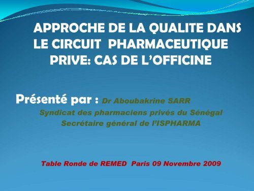 approche de la qualite dans le circuit pharmaceutique ... - ReMeD