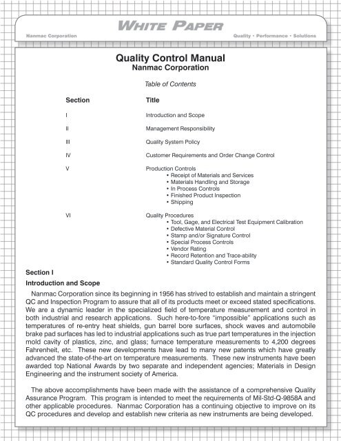 Quality Control Manual - Nanmac