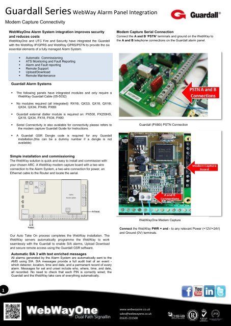 Guardall SeriesWebWay Alarm Panel Integration - WebWayOne