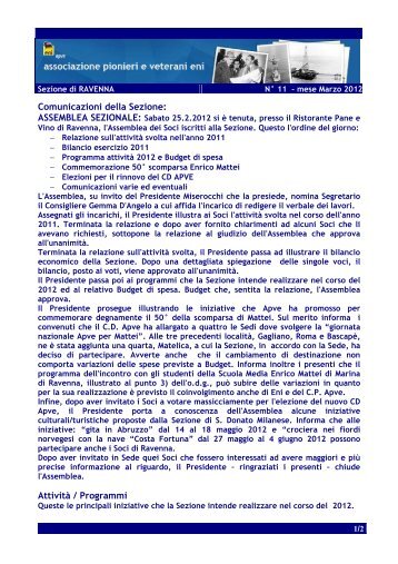 Newsletter n 11 Marzo 2012 - associazione pionieri e veterani eni