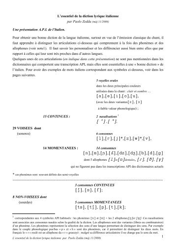 L'essentiel en diction lyrique italienne - Index of