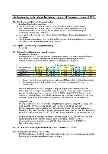 Addendum bedieningstijden - Waterwegen en Zeekanaal