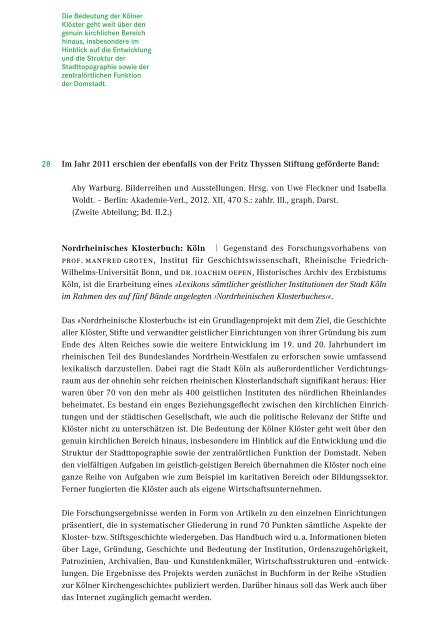 Jahresbericht 2012 - Fritz Thyssen Stiftung