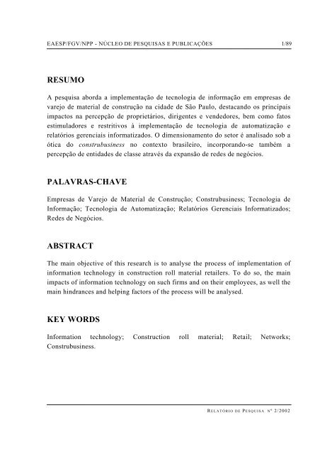 resumo palavras-chave abstract key words - GVpesquisa