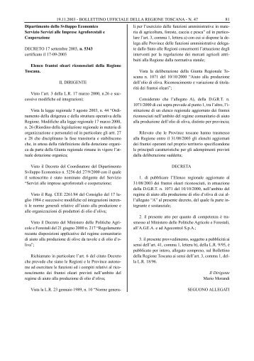 Elenco frantoi oleari riconosciuti dalla Regione Toscana