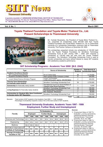 SIIT News, Vol. 6, No. 1, March 2001 - Sirindhorn International ...