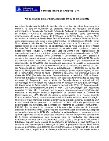 Ata da ReuniÃ£o Ao quinto dia do mÃªs de minutos, na sala de ...